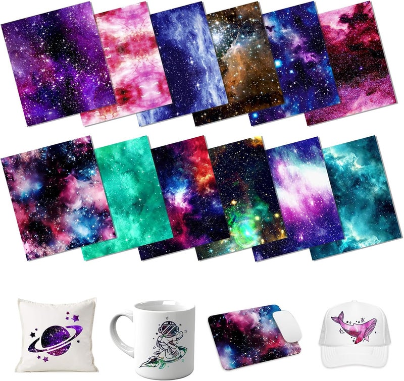 HTVSTD Galaxy Sublimation Transfer Ink Paper - 12sheets 12" x 10" Space Stars Patterned Sublimation Transfer Sheets for Tumbler Mugs DIY Sublimation Patterned Paper - Image 1